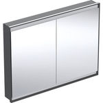 Armario con espejo Geberit ONE con ComfortLight y dos puertas, montaje empotrado, 90 cm de altura: B=120cm, Negro mate / Aluminio con pintura polvo al horno